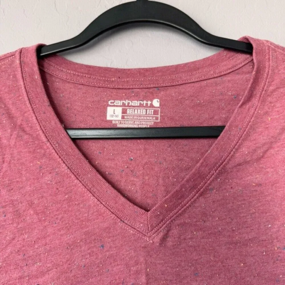 Carhartt Large Pink‎ Confetti VNeck Short Sleeve Tee Shirt - Picture 3 of 5